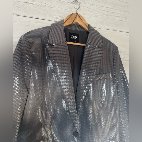 ZARA sequinned blazer! Silver grey. Size XL - Picture 3 of 14